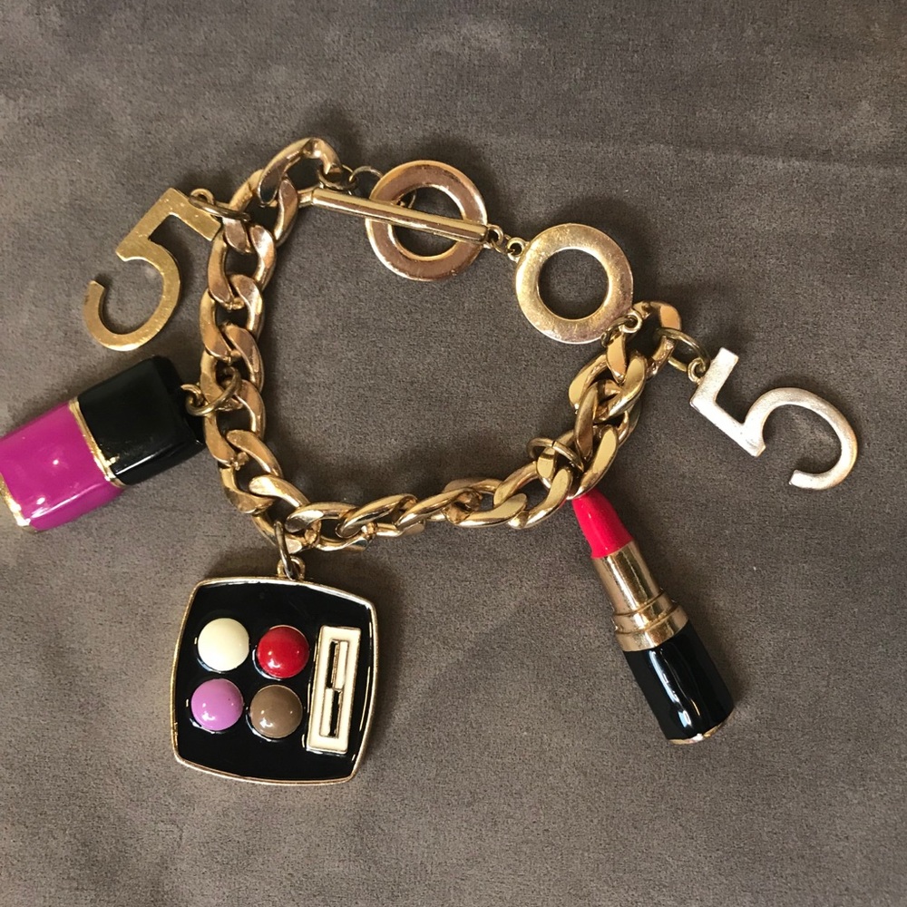 Chanel-Style #5 Make-Up Charm Bracelet Gold Tone